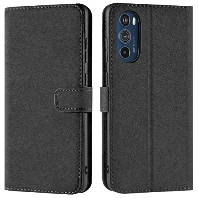 Abbildung von Verco Handyhülle für Motorola Edge 30 Pro Hülle, Bookcase Tasche Flipcover Case [Kartenfächer/Aufstellfunktion], Schwarz