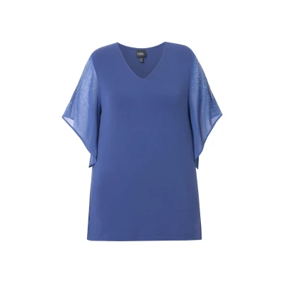 Abbildung von Ulla Popken Glittersteentjes Alijn Vhals Bluse, Damen, Größe: 42/44, Atlantic blue