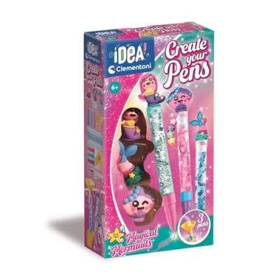 Abbildung von Clementoni Idea Create Your Pens: Magical Mermaids, Labor für personalisierte Stifte, Kreativ Set Kinder ab 6 Jahren, mit 3 personalisierbaren Stiften Tinte und Zubehör, 18131
