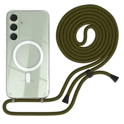 Abbildung von EAZY CASE Handykette kompatibel mit Samsung Galaxy S24 Plus Kette zum Umhängen Stoßfest Handyhülle für Silikon Hülle Band Handytasche Transparent in Grün Clips Schwarz