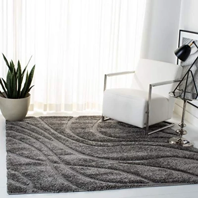 Abbildung von SAFAVIEH Zottelig Teppich für Wohnzimmer, Esszimmer, Schlafzimmer Florida Shag Collection, Hoher Flor, Grau und Grau, 122 X cm