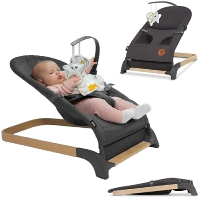 Abbildung von Lionelo June Babywippe für Neugeborene bis 9 kg mit natürlicher beruhigender Bewegung, ergonomische Rückenstütze 3 Punkt Sicherheitsgurt, weiches, atmungsaktives Gewebe, leicht &amp; faltbar,