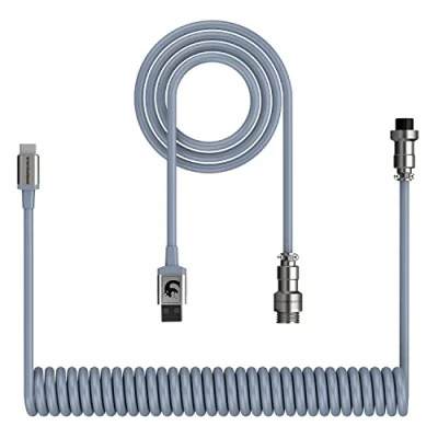 Abbildung von Computer Gaming Tastaturkabel, kundenspezifisches gewickeltes Fliegerkabel für mechanische Tastatur, Typ C auf USB A, mit abnehmbarem Luftfahrtstecker aus Metall, TPU Federladekabel Grau