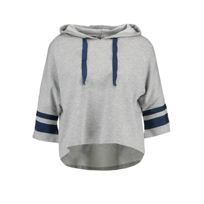 Abbildung von Urban Classics Ladies Taped Short Sleeve Hoody Kapuzenpullover, Damen, Größe: XS, Grey/navy