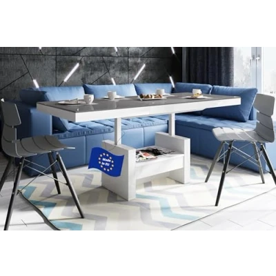 Abbildung von Design Couchtisch Tisch HLU 111 Grau Weiß Hochglanz Schublade höhenverstellbar ausziehbar Esstisch