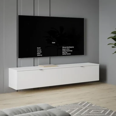Abbildung von FORTE LIBERTAD moderner Fernsehtisch TV Schrank Lowboard 180 360 für Fernseher 55 65 80 Zoll, Wohnzimmer, hängend oder stehend, Weiß Matt, 179,6 cm breit x 35,4 hoch 34,8 tief