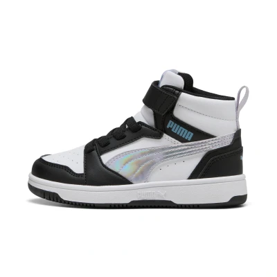Abbildung von Puma Rebound V6 Mid Space Belle Sneakers Kinder Schuhe Black/Lilac Crush/White Größe: 34.5