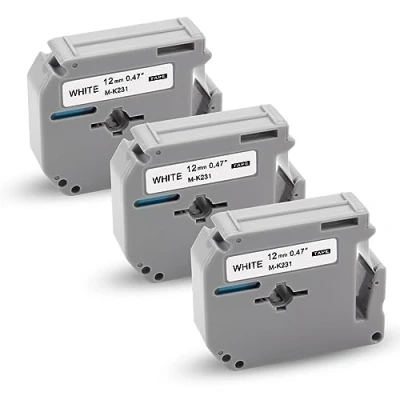 Abbildung von 3x XemaX Kompatibel Brother M K231 12mm Schriftbänder Ersatz für K231S MK231S K231BZ Etikettenband PT 90 M95 65 60 55 70 80 85, Schwarz auf Weiß