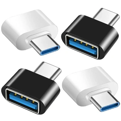 Abbildung von USB C auf Adapter (4 Stück), zu 3.0 OTG Adapter, Buchse Stecker Kompatibel mit MacBook Pro, Samsung Galaxy, Typ Handys,Tablets und Mehr (Schwarz Weiß)