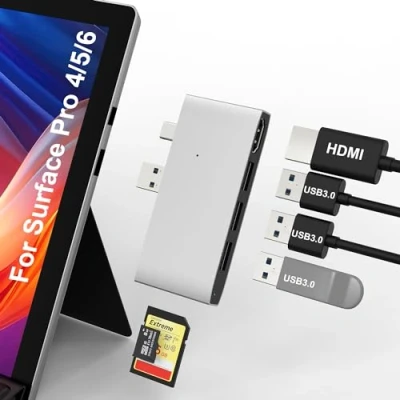 Abbildung von Surface Pro 6/5/4 Dock USB Hub Adapter 3.0 * 3 4/5/6 Dockingstation Multiport Monitor mit 4K HDMI, Aluminium SD &amp; TF/Micro Speicherkartenleser Microsoft zubehör