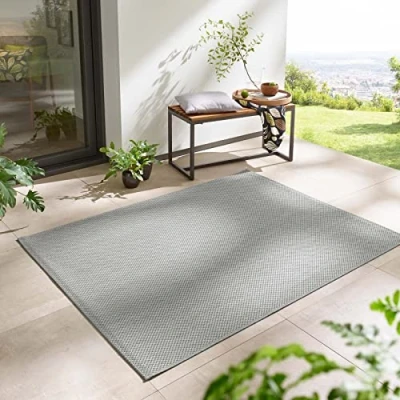Abbildung von Taracarpet In &amp; Outdoor Teppich Wetterfest Wohnzimmer Balkon Küchenteppich Flachgewebe sisaloptik meliert Einfarbig Uni Silber grau 120x160 cm