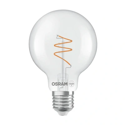 Abbildung von OSRAM Vintage 1906 Globe ist eine warmweiße, dimmbare LED Lampe in klassischer Ballform mit spiralförmigem Filament. Sie bietet 4.6 W für 470 lm, E27 Fassung, klarfarbenes Glas, 80 mm Durchmesser.