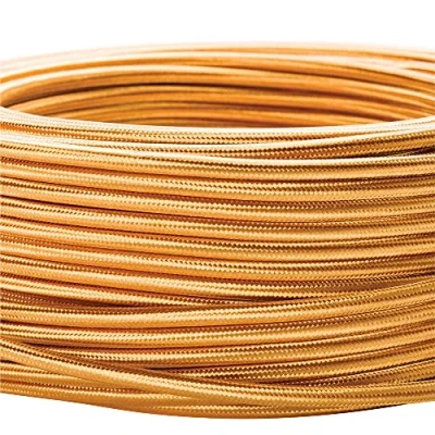Abbildung von ORION LIGHTSTYLE Textilkabel für Lampen, 50 m Gold, 3 adrig, (3x 0,75 mm²) Kunststoff Stromkabel mit Erdleiter, Textil ummantelt