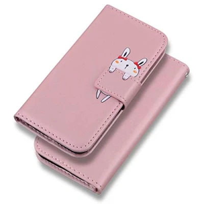 Abbildung von Bartern Handyhülle für iPhone 12/iPhone 12 Pro,iPhone 12/12 Pro Hülle,Karikatur Hase PU Leder Klappbar Wallet Schutzhülle Tasche Klapphülle mit Magnetisch Kartenfach Standfunktion,Rosa