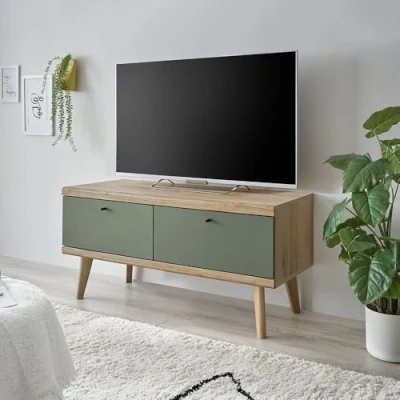 Abbildung von Lomadox Wohnzimmer TV Lowboard Schrank, 107cm, in Eiche mit grün Modern