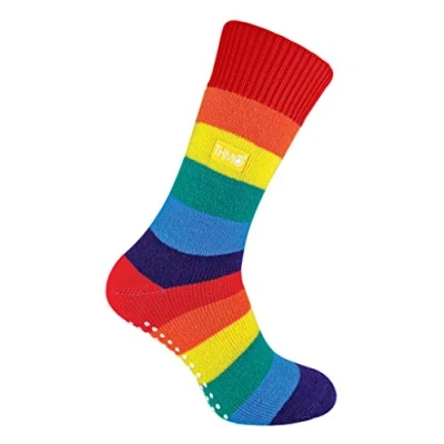 Abbildung von THMO Herren und Damen Regenbogen Streifen Thermo Socken / Kuschelsocken mit Antirutsch ABS für Winter (39 45 EU, Regenbogen)