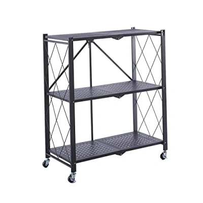 Abbildung von CATTERHOUSE Kim Faltbares Metallregal, 84 71,5 x 36 cm, Schwarz, mit Rollen und 3 Böden, belastbar bis 120 kg