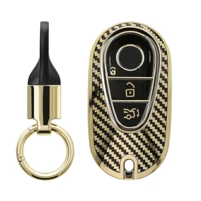 Abbildung von kwmobile Autoschlüssel Hülle kompatibel mit Mercedes Benz 3 Tasten Smart Schlüsselhülle Key Ring Anhänger Cover Gold Schwarz