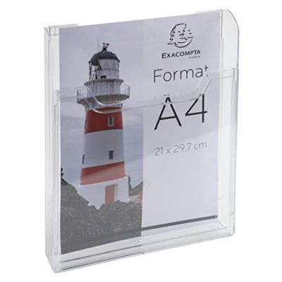 Abbildung von Exacompta 65158D 10er Pack Kunstoff Wandprospekthalter Exacryl DIN A4 hoch 1 Fach fertig aufgebaut ohne Befestigungselemente 26mm tief transparent