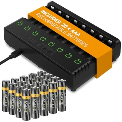 Abbildung von Venom Power 8 Wege Ladestation Plus 20 x AAA 500 mAh wiederaufladbare Batterien