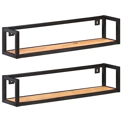Abbildung von vidaXL 2X Akazienholz Massiv Wandregal Industriestil Bücherregal Schweberegal Wandboard Regalbrett Hängeregal Dekoregal CD DVD Regal 80cm