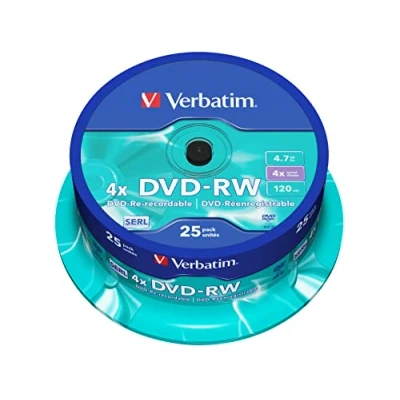 Abbildung von Verbatim DVD RW 4x Matt Silver 4.7GB, 25er Pack Spindel, Rohlinge beschreibbar, 4 fache Brenngeschwindigkeit &amp; Hardcoat Scratch Guard, leer, wiederbeschreibbar