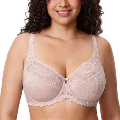 Abbildung von DELIMIRA Damen Minimizer BH Große Größen ohne Polster Vollschalen mit Spitze Rose rauchte 80K
