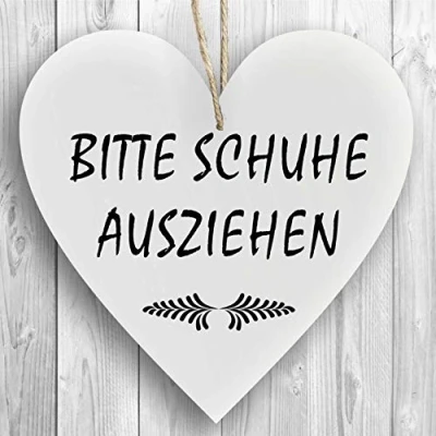 Abbildung von Herzschild Holzherz Holzschild 16 x cm Bitte Schuhe ausziehen weiß Dekoschild Wandschild Schild Holz Geschenk
