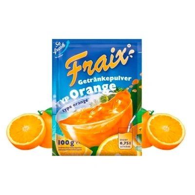 Abbildung von FRAIX Getränkepulver Orange 75er Pack (75 x 100g) Vorteilspack, Fruitt Instant Pulver mit Frucht Geschmack, Fruchtpulver perfekt für Unterwegs, Geburtstagsparty