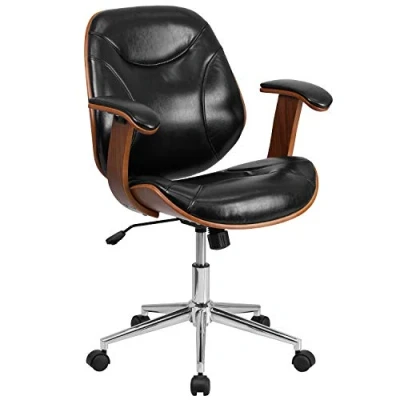 Abbildung von Flash Möbel mid Back Leder Executive Holz Drehstuhl mit Armlehnen, Metall, schwarz, 63,5 x 58,42 43,18 cm