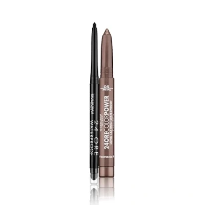 Abbildung von Deborah Milano Make up Set 24 Stunden, automatisch, wasserfest, 01 Schwarz und Lidschatten mit Stick Stunden Color Power, 5 Brown, wasserfest langanhaltendem Effekt