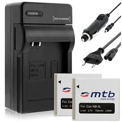 Abbildung von 2 Akkus + Ladegerät (KFZ, Netz) für Canon NB 4L / Ixus 230 HS, 255 HS... Powershot SD780 is, SD960 TX ... s. Liste!