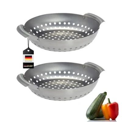 Abbildung von bremermann Grillkorb rund 27 x 6 22,5 cm Edelstahl Grillpanne Grillplatte (2)
