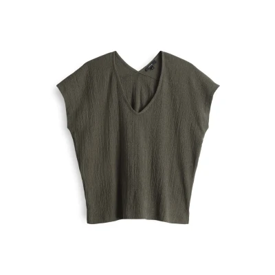 Abbildung von OPUS BOXY FIT Round NECK Crash Optik Lockere Passform Tiefer Tshirt print, Damen, Größe: 40, Olive leaf