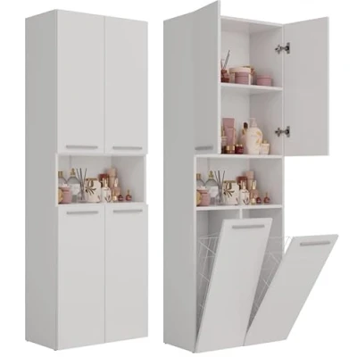 Abbildung von BDW Badezimmerschrank, 2 Wäschekorb, Türen 174 x 60 30cm Unterschrank, Waschbeckenunterschrank, Hochschrank, Badmöbel, Bad Badregal (Weiss)