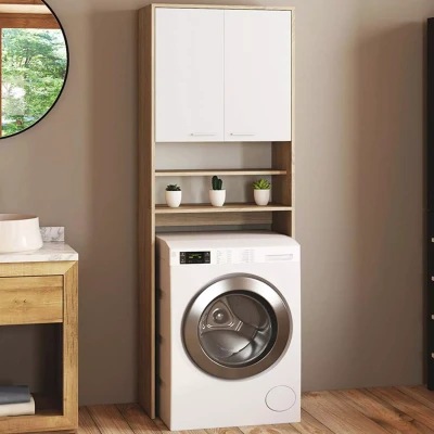 Abbildung von IDMarket Regal mit Ablageflächen für Waschmaschine und WC, Wallis weiß Buche