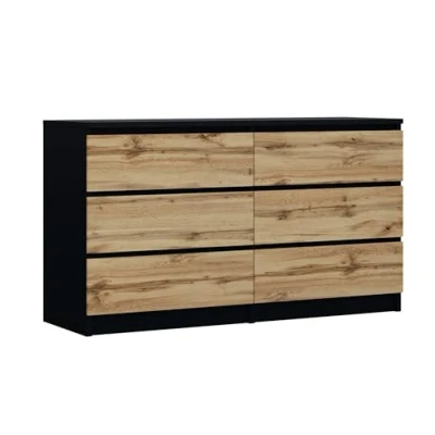 Abbildung von 3E 3xE living.com Kommode mit 6 Schubladen, Farbe: Schwarz/Wotan Eiche, A: 140 x 79 39 cm