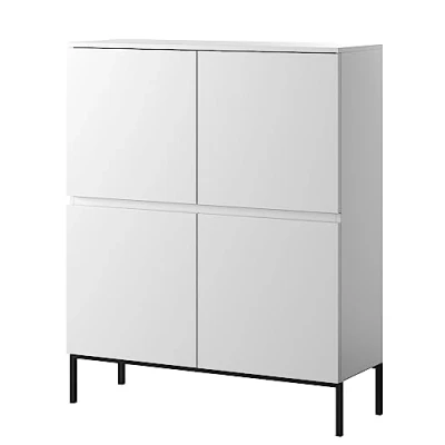 Abbildung von Selsey Kommode Schrank Aufbewahrungsschrank 100 cm 4 Türen 8 Fächer Weiß Schwarze Beine Bemmi