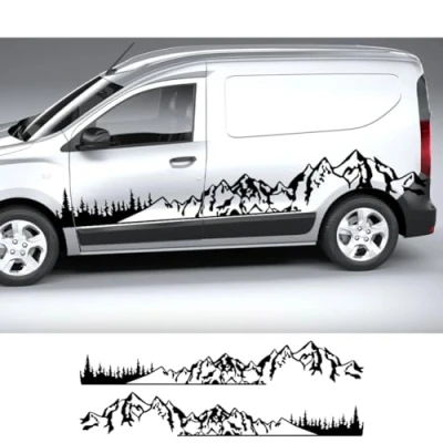Abbildung von Autoaufkleber, für R=enault Dacia Dokker Camper Van DIY Streifen Grafiken Bergbaum Stil Vinyl Aufkleber Tuning Zubehör Abdeckung