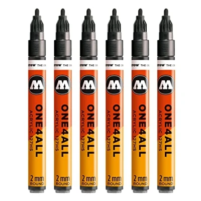 Abbildung von Molotow One4All 127HS Acryl Marker (2,0 mm Strichstärke, hochdeckend und permanent, UV beständig, für fast alle Untergründe) 6 Stück Farbe 223 metallic schwarz