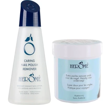 Abbildung von Herome Combi Pack Nagellackentferner Acetonfrei (Nail Polish Remover) 120ml. &amp; Pflegender Nagellackentferner, Acetonfrei, Reisegröße, 100 Pads