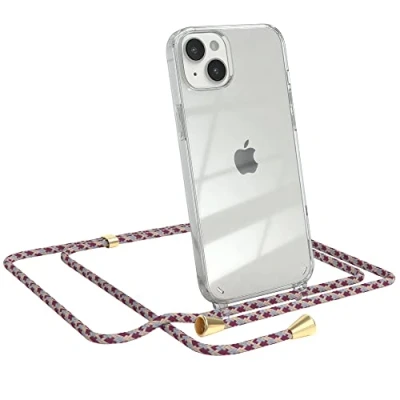 Abbildung von EAZY CASE Handykette kompatibel mit iPhone 14 Plus Handyhülle Umhängeband, Handykordel Schutzhülle, Silikonhülle, Hülle Band, Stylische Kette für Smartphone, Bordeaux Camouflage