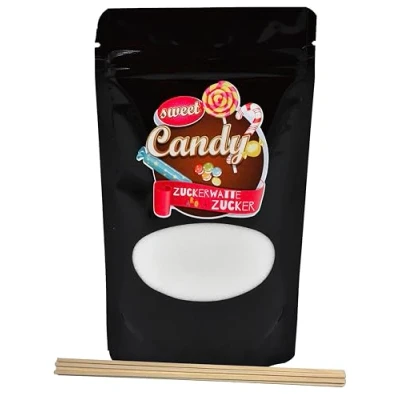 Abbildung von Hopser Food Fun Aromazucker Farbzucker für Zuckerwatte, Zuckerwattemaschinen, Popcorn, Dekorieren, (200 g mit 10 Stäben g, Kokosnuss)