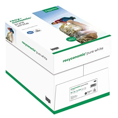 Abbildung von inapa Recycling Papier, Druckerpapier Recyconomic PureWhite: 80 g/m², A4, 2500 Blatt (5x500), ungestrichen, matt, weiß