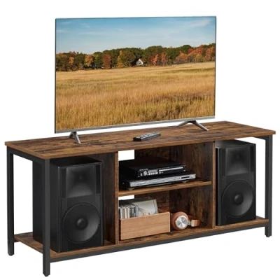 Abbildung von VASAGLE TV Schrank, Fernsehtisch, Regal, Lowboard mit offenen Fächern, für Wohnzimmer, Unterhaltungsraum, Fernseher bis zu 55 Zoll, Industrie Design, vintagebraun schwarz LTV060B01