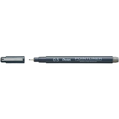 Abbildung von Pentel Pointliner S20P 5N, Fineliner, grau, wasserfest und lichtecht, 0.5 mm, 12 Stück