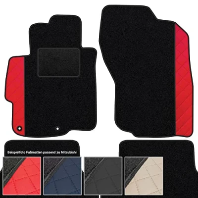 Abbildung von moto MOLTICO Fußmatten Auto Velours Autoteppiche Schwarz Automatten Set 4 teilig Auffälliges Design passend für Mitsubishi ASX 2010 2022 (Rotes Muster)