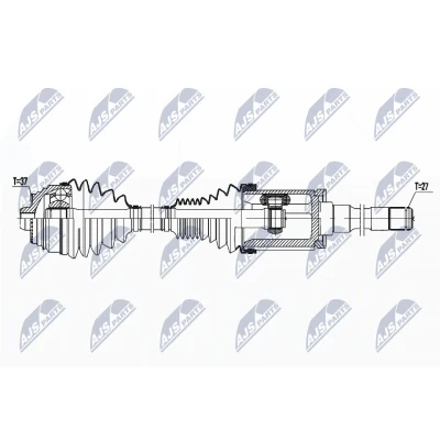 Abbildung von NTY NPW BM 180 Antriebswelle Hinterachse rechts 875 Automatikgetriebe BMW: 5 Limousine, 7