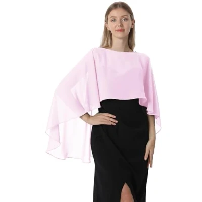 Abbildung von Hotshawl Capelets für Frauen Chiffon Cape Schals und Wraps Abendkleid Hochzeit Umhänge Cover Up, Pink, Einheitsgröße