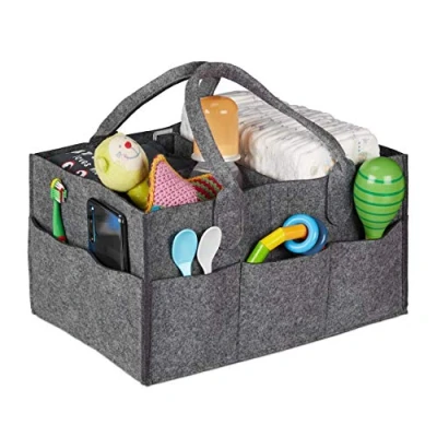 Abbildung von relaxdays Allzweckkorb Baby Windel Caddy Filz, Dunkelgrau
